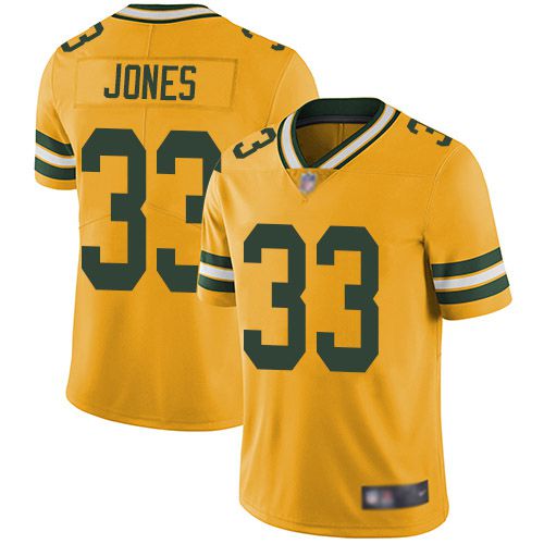 Men Green Bay Packers #33 Aaron Jones Nike Yellow Limited Rush NFL Jersey